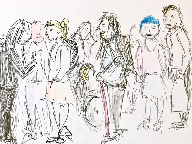 Line drawing of students in a group