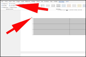 Image showing how to select a table and set its row properties in Word 365