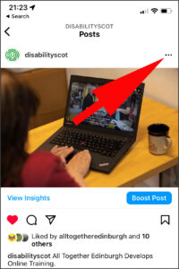 Images showing where to find the 3 dots to edit your image in instagram