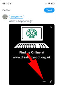 Image showing where the alt button is in twitter