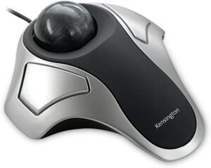Image shows rollerball mouse with ball at the top to be manipulated with the fingers