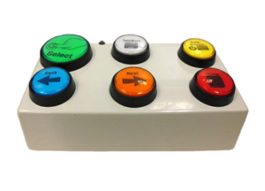 Image shows six coloured switches set into a box and designed for people with physical disabilities