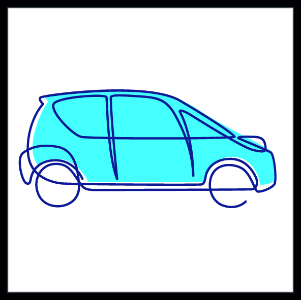 a graphic representing a blue car