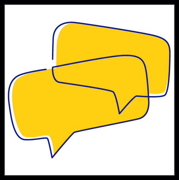 a graphic representing 2 yellow speech bubbles